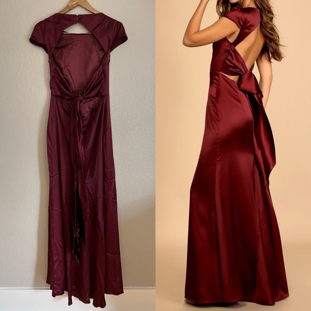 Romance Burgundy Satin Tie-Back Maxi Dress Large NWOT - Picture 3 of 7